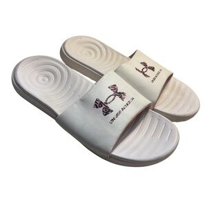 Under Armour Ana’s Slides Size 10 White Slide Sandals Pink Leopard Logo